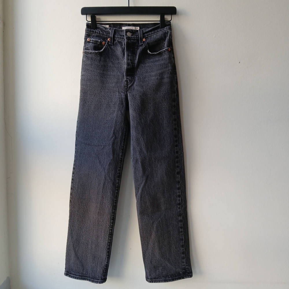 Levi's Ribcage Straight Jeans Washed Black Women's 25